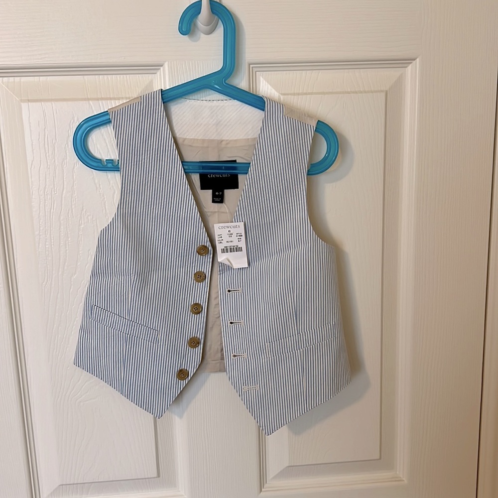 Jcrew brand new boy’s Boys' Ludlow suit vest in seersucker size 6-7